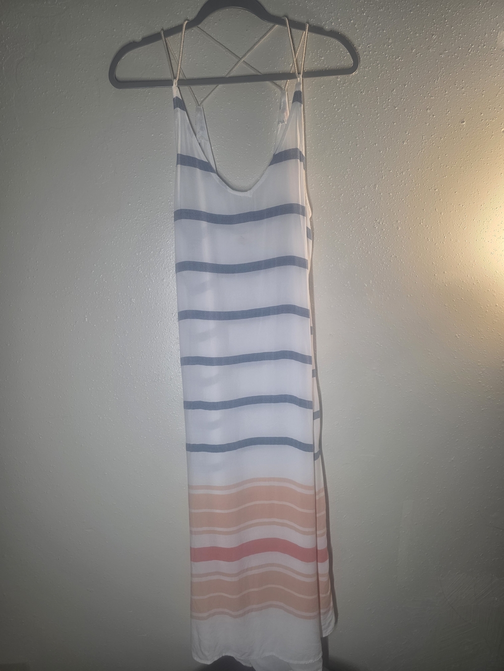 Rip Curl Beach Club Maxi Dress with Navy Stripes Degrading Into Peach And Coral